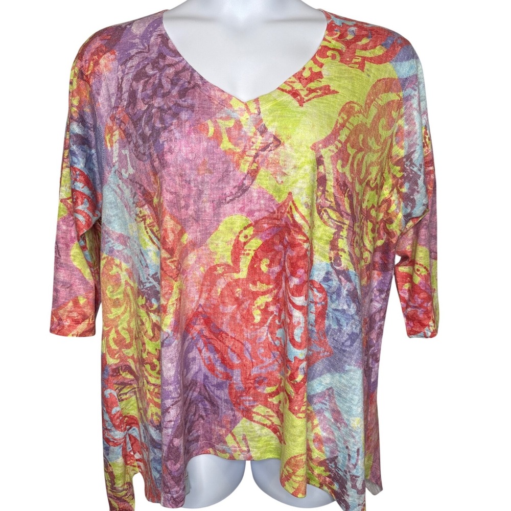 Nally & Millie Womens Multicolor Damask Knit Tunic Sweater 2X‎ Artsy Vibrant